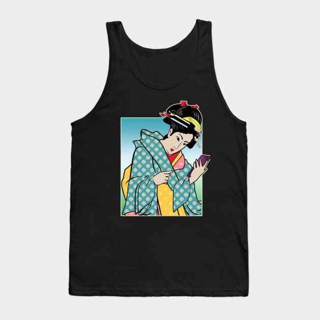 Geisha Smart Phone Text Japanese Society Tokyo Cool Graphic Tank Top by VogueTime